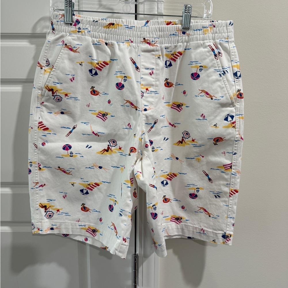 Lands' End White Women's Mid Rise Pull On Stretch Graphic Shorts Cruise Travel